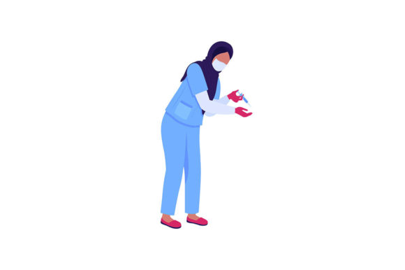 Arab Female Doctor Injecting Vaccine Graphics