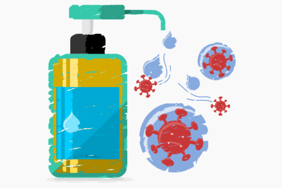 Brush Strokes Sanitizer VS Coronavirus Graphics