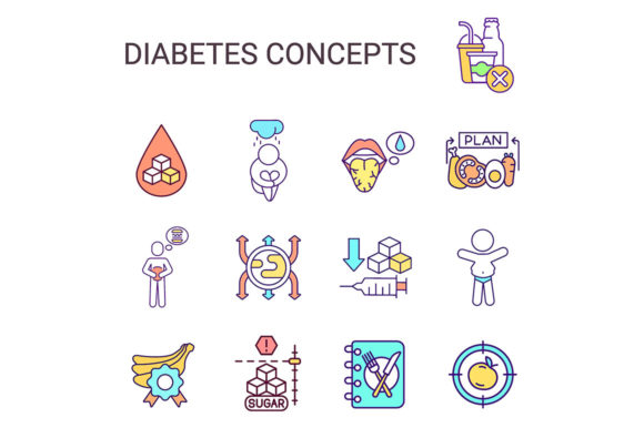 Diabetes RGB Color Icons Set: Graphics and Icons for Editorial Design
