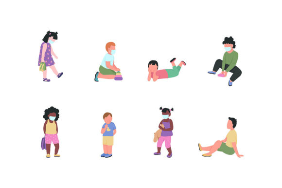 Kindergarten Children Character Set Graphics