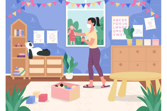 Kindergarten Teacher Sanitize Toys Graphics