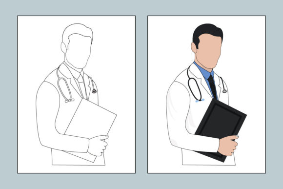Male Doctor Coloring Book Line Art Graphics