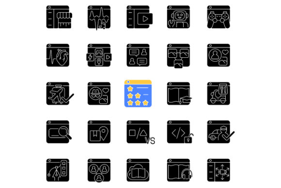 Online Platforms Glyph Icons Bundle: Graphics for Modern Branding