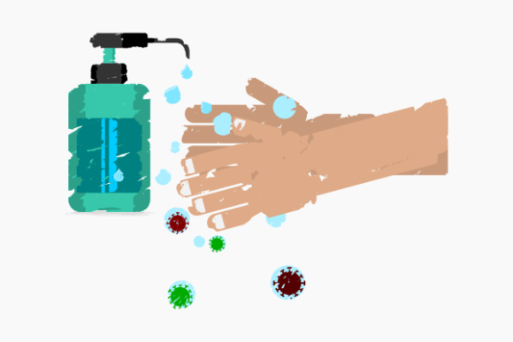 Sanitizing Hands in Brush Strokes Style