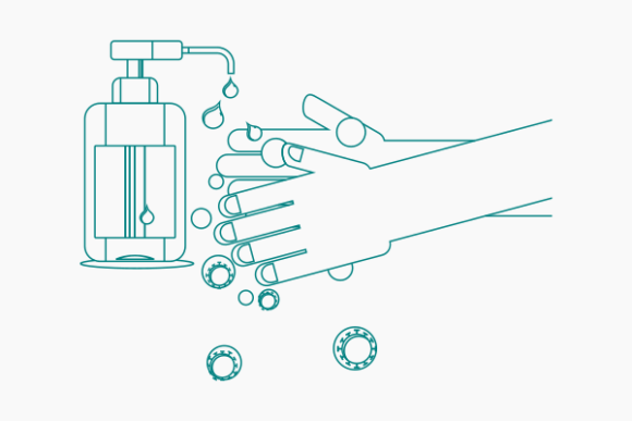 Sanitizing Hands in Outline Style Graphics